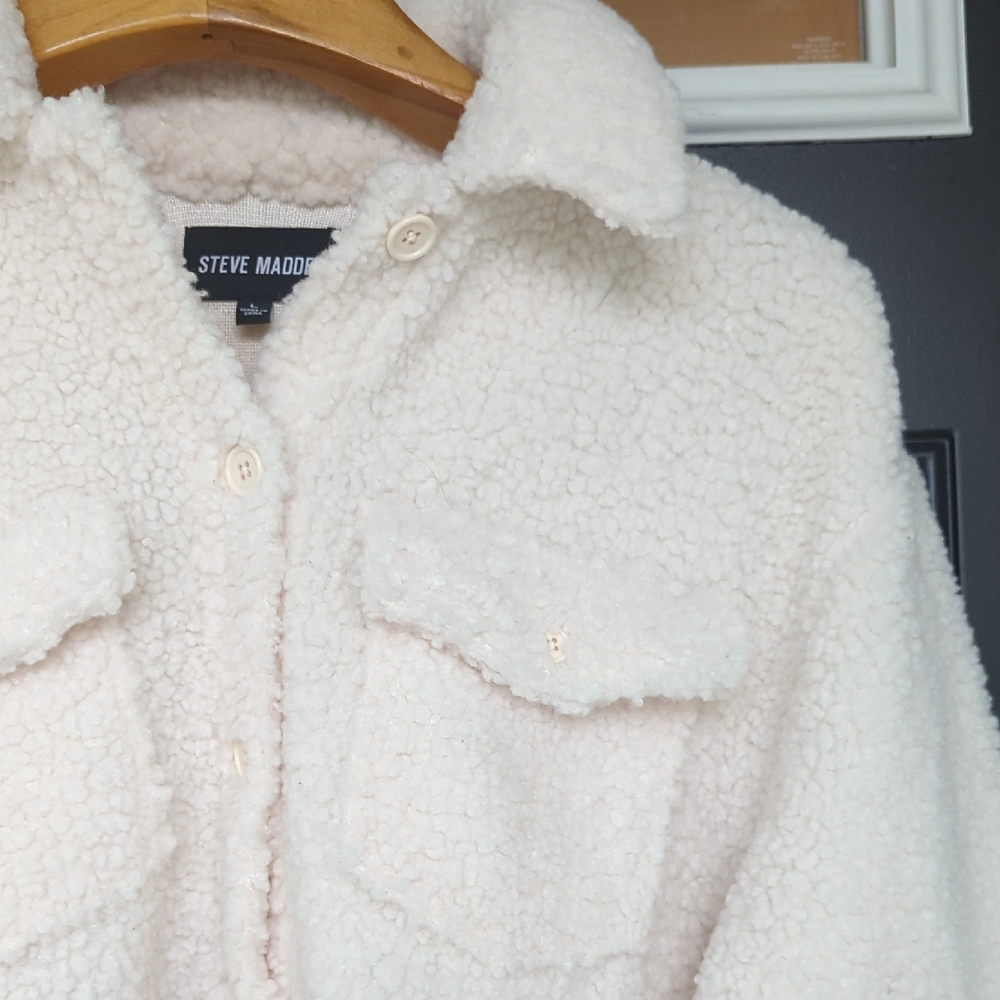 Steve Madden Cream Button front Sherpa Teddy Jacket Size Large